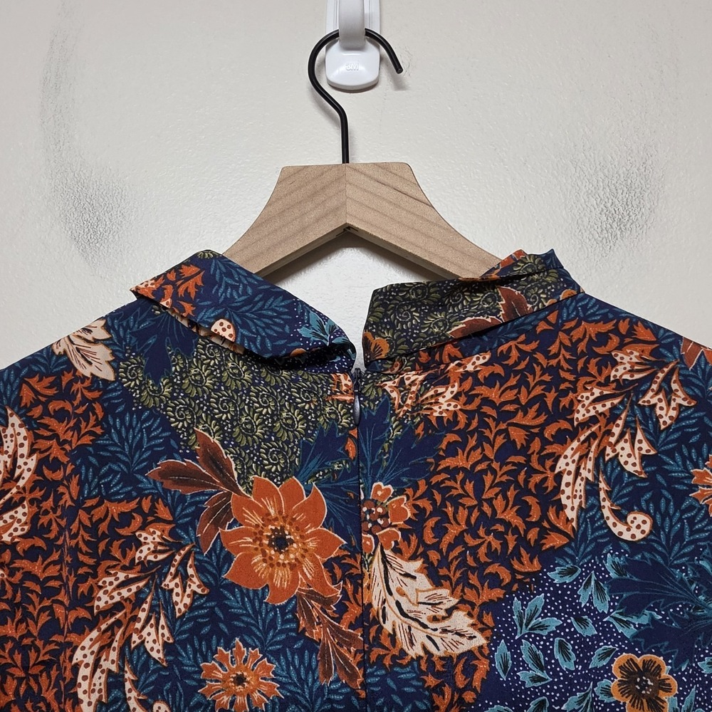 Julia Jordan Women's Navy‎ Fall Floral Puff Sleeve Midi Dress Tie Neck Sz 14 - Picture 9 of 14
